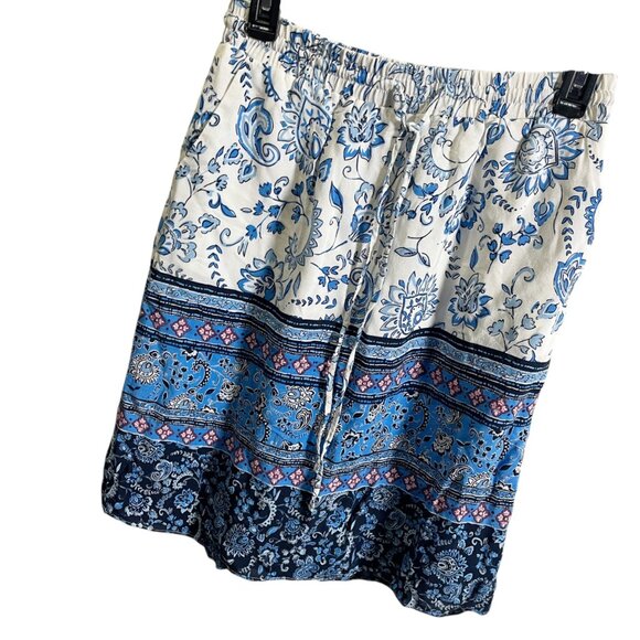 Loft XS Floral Blue & White Printed Drawstring Elastic Waist Skirt - Picture 2 of 4